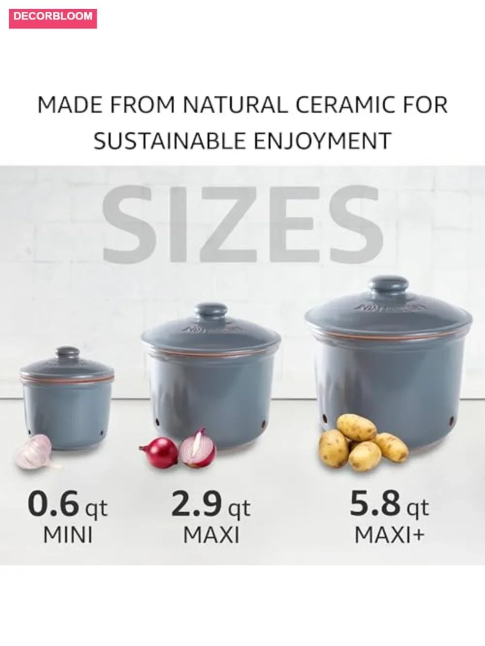 Clay Food Storage Set with Lids, Natural Air Conditioner, 3 Pots